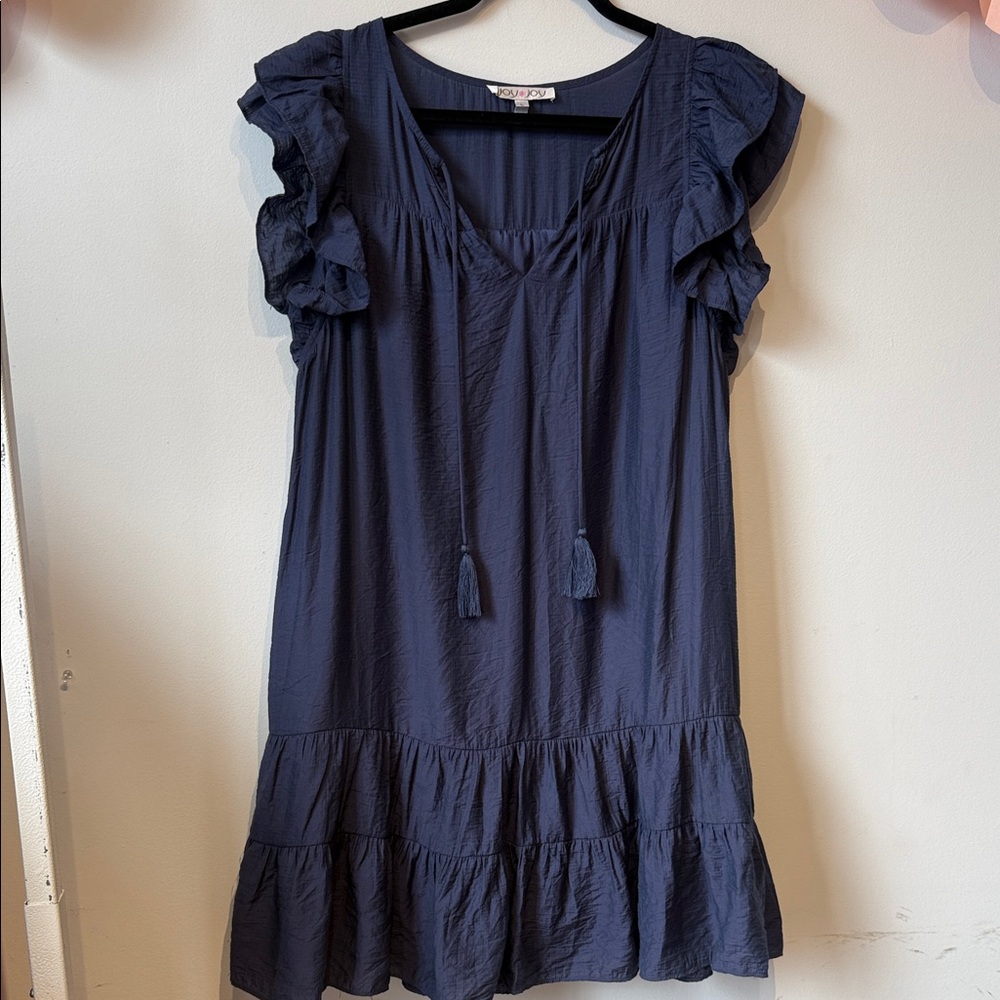 Joy Joy Indigo Dress with Ruffle Sleeves size LARGE